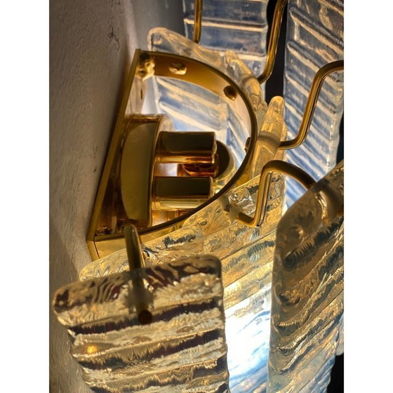 Image 1 of Set di due applique da parete in vetro di Murano dorato con strisce opaline contemporanee "Listelli"