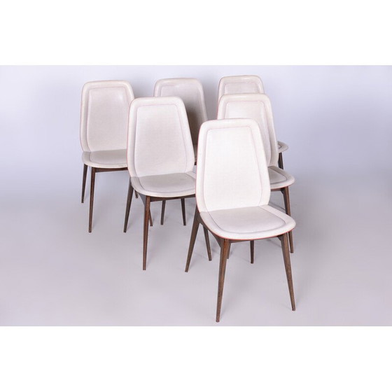 Image 1 of Set of 6 vintage Art Deco chairs in exotic wood by Jules Leleu, France 1940