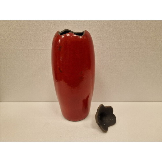 Image 1 of Bicchiere decorativo vintage in ceramica smaltata rossa Raku