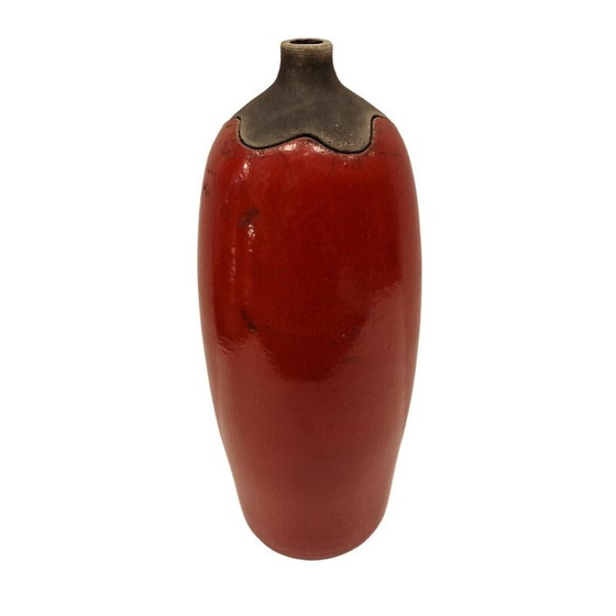 Image 1 of Bicchiere decorativo vintage in ceramica smaltata rossa Raku