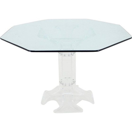 Image 1 of Tavolo da pranzo vintage in lucite con piano in vetro, anni '70