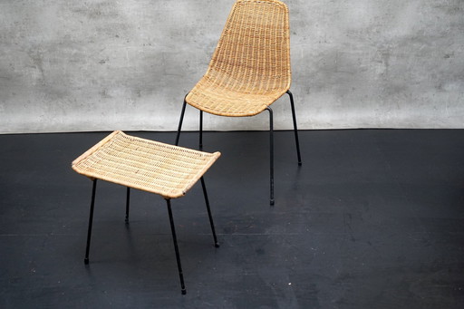 Fauteuil Mid Century avec tabouret de pied de Gian Franco Legler pour Legler, années 1950, set de 2 pièces