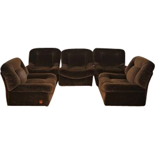 Set of 5 vintage Panarea modular chenille armchairs by Lev and Lev, 1970s