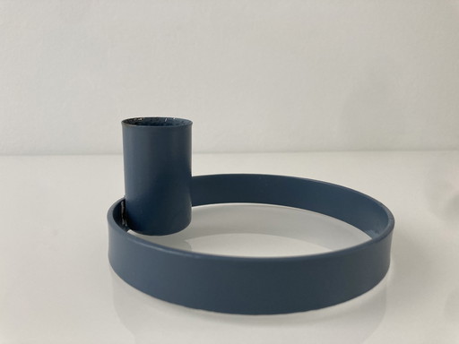 Circular Candlestick In Blue Gray Painted Steel