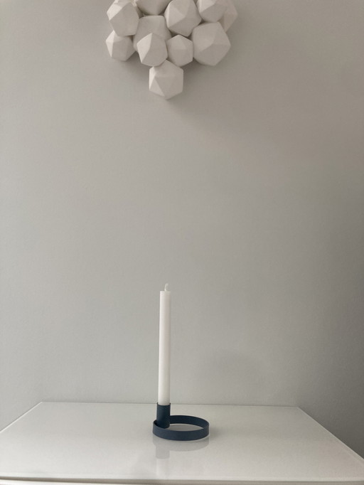 Circular Candlestick In Blue Gray Painted Steel