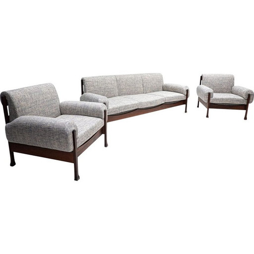 Mid-century Italian living room set in wood and fabric, 1960s