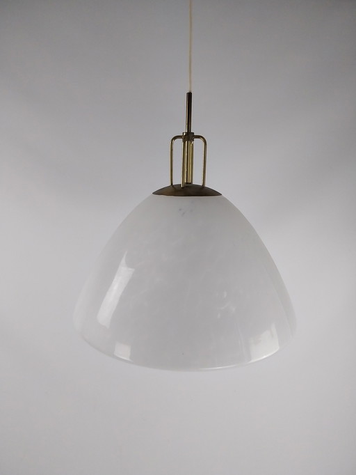 1X Glashütte Limburg White Blended Glass Pendant Lamp 1980'S