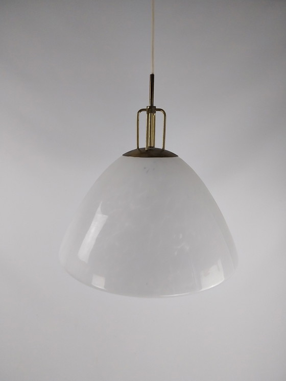 Image 1 of 1X Lampada a sospensione in vetro misto bianco Glashütte Limburg, anni &#39;80 