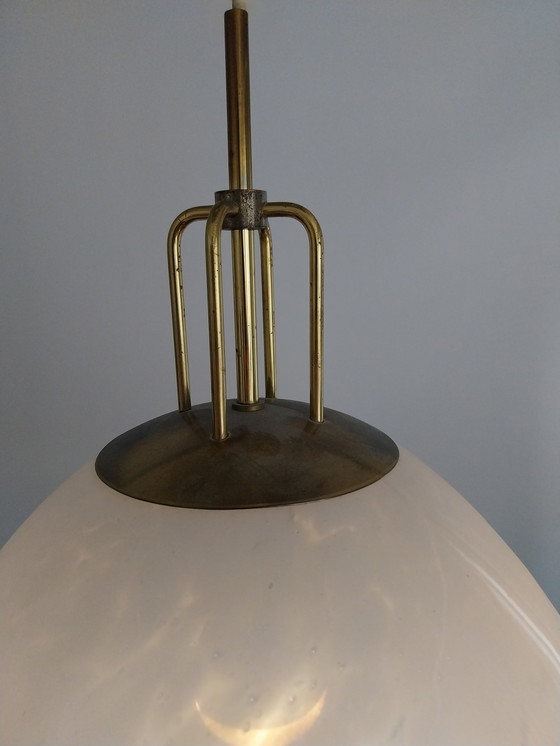 Image 1 of 1X Lampada a sospensione in vetro misto bianco Glashütte Limburg, anni &#39;80 