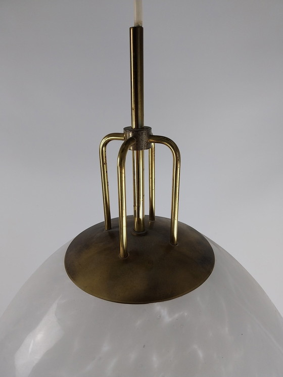 Image 1 of 1X Lampada a sospensione in vetro misto bianco Glashütte Limburg, anni &#39;80 