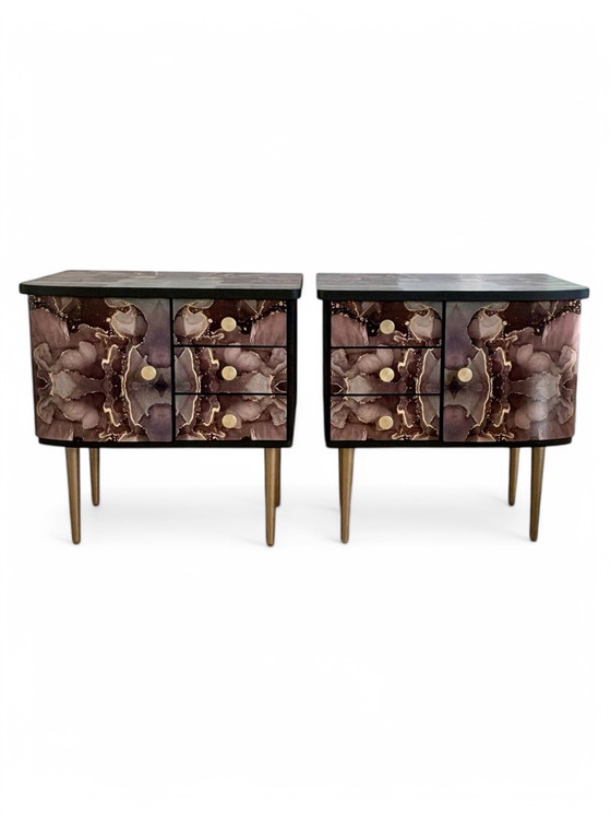 Image 1 of Vintage Nightstands Upholstered With Beautiful Print