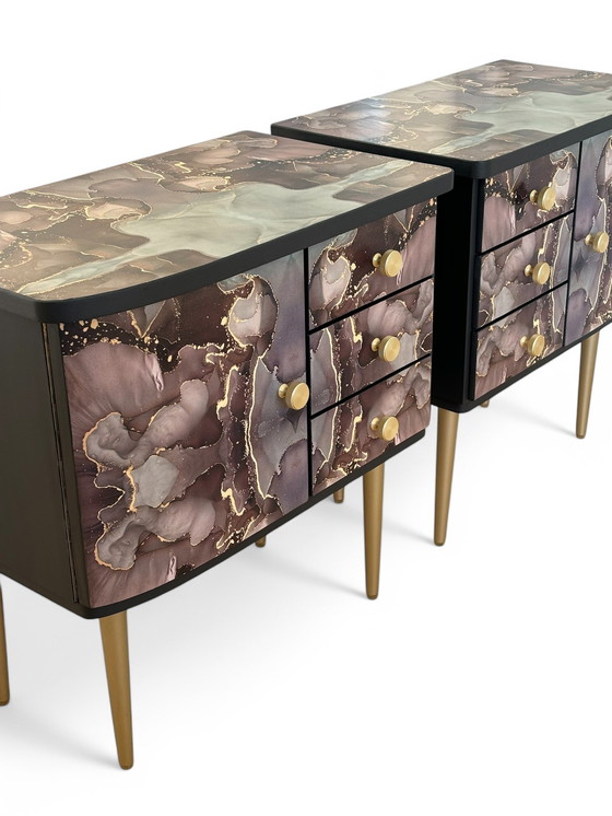 Image 1 of Vintage Nightstands Upholstered With Beautiful Print