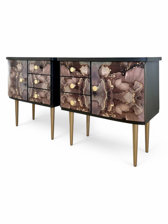 Image 1 of Vintage Nightstands Upholstered With Beautiful Print