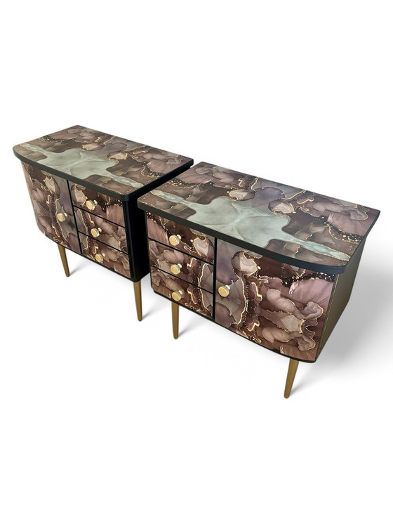 Image 1 of Vintage Nightstands Upholstered With Beautiful Print