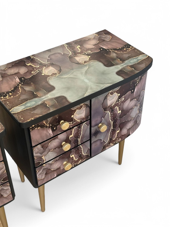 Image 1 of Vintage Nightstands Upholstered With Beautiful Print