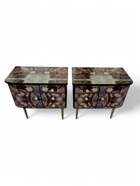 Image 1 of Vintage Nightstands Upholstered With Beautiful Print