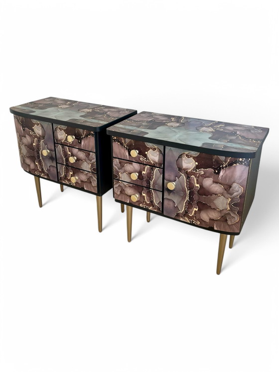Image 1 of Vintage Nightstands Upholstered With Beautiful Print
