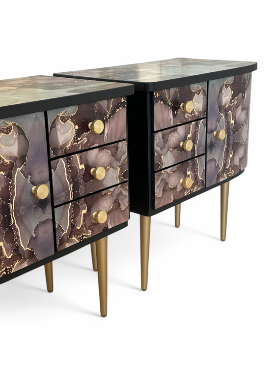 Image 1 of Vintage Nightstands Upholstered With Beautiful Print