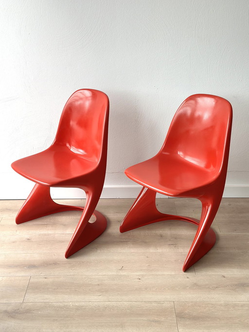 2x Casala Red Chairs Spaceage