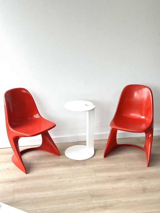 2x Casala Red Chairs Spaceage