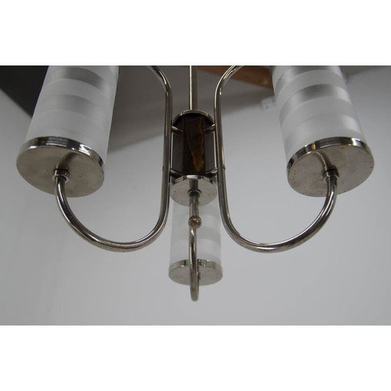 Image 1 of Vintage art deco three-flame chrome chandelier, Czechoslovakia 1930