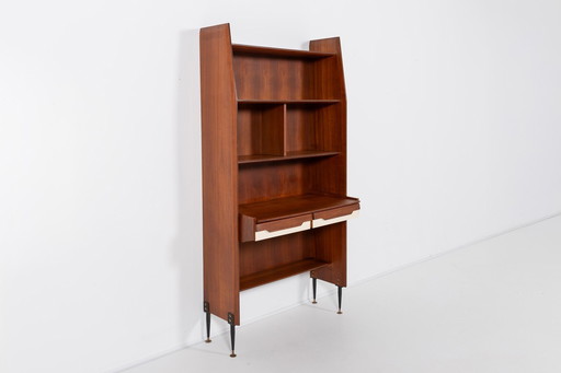 Italian Mid-Century Modern Bookshelf-Desk Cabinet