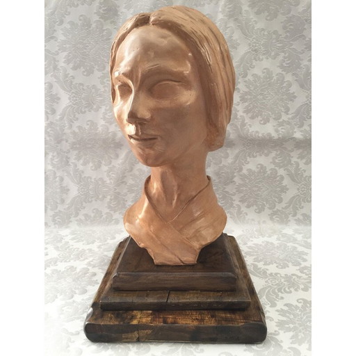 Vintage clay sculpture "Face of a Woman", 1950s