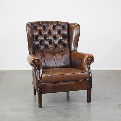 Large Sheep Leather Chesterfield Ear Armchair