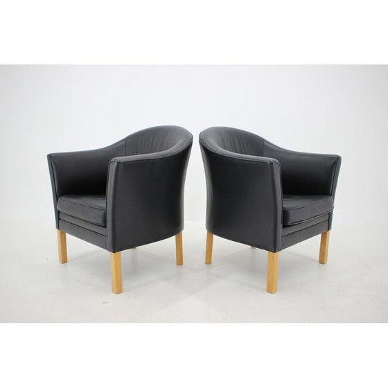 Image 1 of Coppia di poltrone vintage in pelle Queen Chair MH80 di Mogens Hansen, Danimarca 1970
