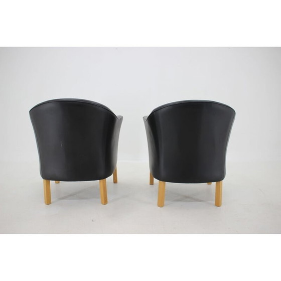 Image 1 of Coppia di poltrone vintage in pelle Queen Chair MH80 di Mogens Hansen, Danimarca 1970