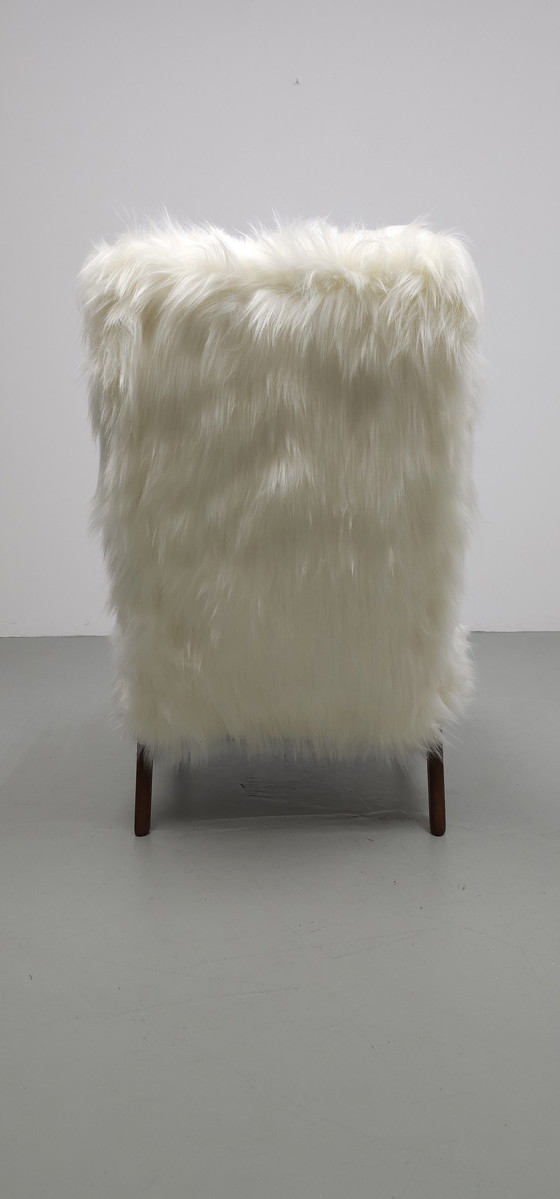 Image 1 of Vintage Teak 60'S Faux Fur Armchair