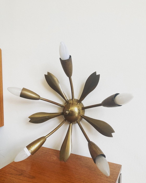 Image 1 of Midcentury brass ceiling lamp