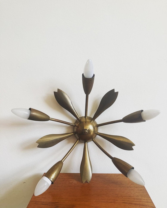 Image 1 of Midcentury brass ceiling lamp