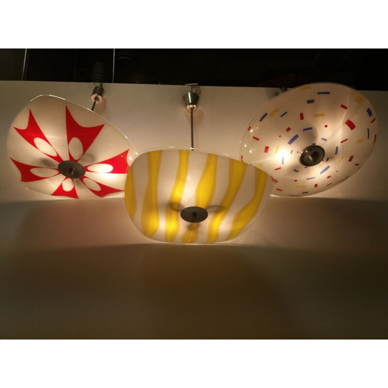Image 1 of Vintage glass and metal suspension lamp, Czechoslovakia 1960