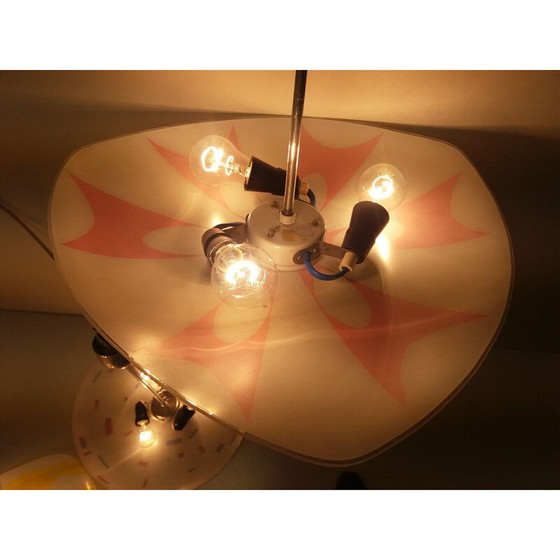 Image 1 of Vintage glass and metal suspension lamp, Czechoslovakia 1960