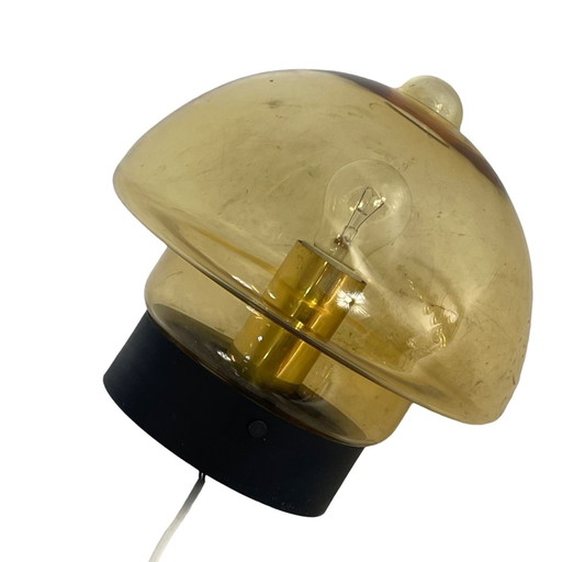 Space Age Design - Drop Shaped - Ceiling Lamp Or Wall Sconce - Yellow Glass And Black Mount