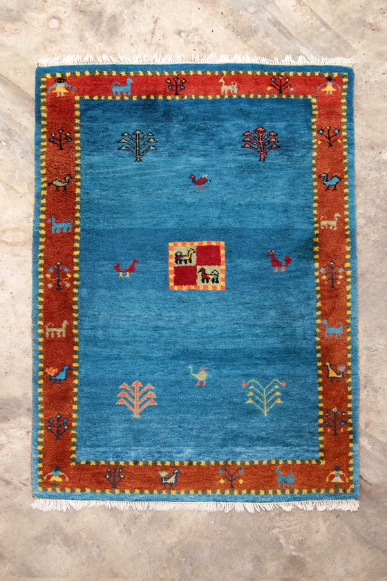 Image 1 of Tapis persan Gabbeh noué à la main avec de la laine, 1980