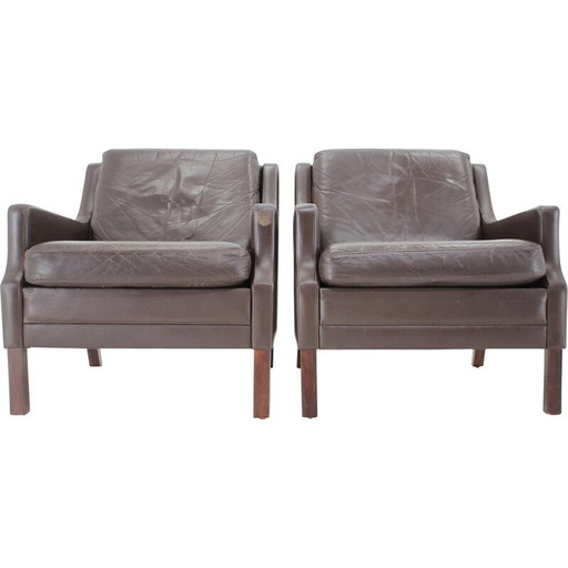 Pair of vintage leather armchairs, Denmark 1970s