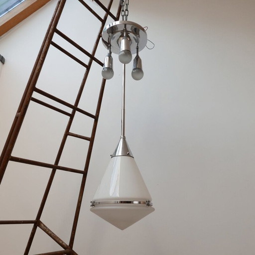 Vintage Opaline Two Tone Pendant Light by Peter Behrens, German 1930s