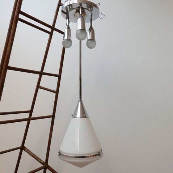 Image 1 of Vintage Opaline Two Tone Pendant Light by Peter Behrens, German 1930s