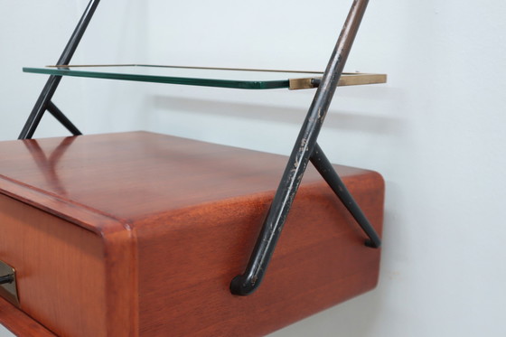 Image 1 of Wall Mounted Brass And Glass Nightstands Silvio Cavatorta 1950S