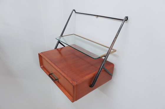 Image 1 of Wall Mounted Brass And Glass Nightstands Silvio Cavatorta 1950S