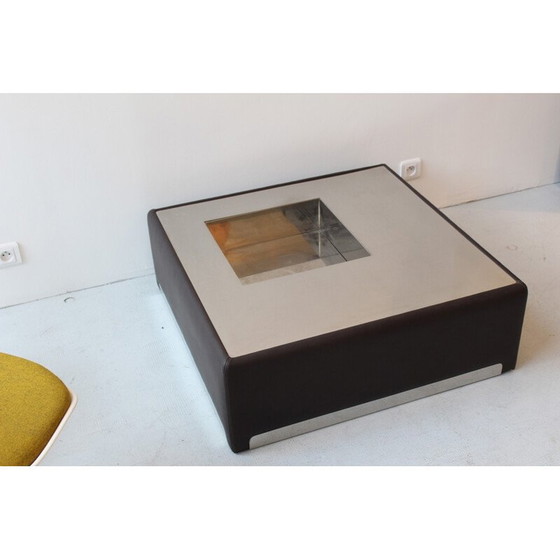 Image 1 of Vintage stainless steel and leather coffee table, 1970