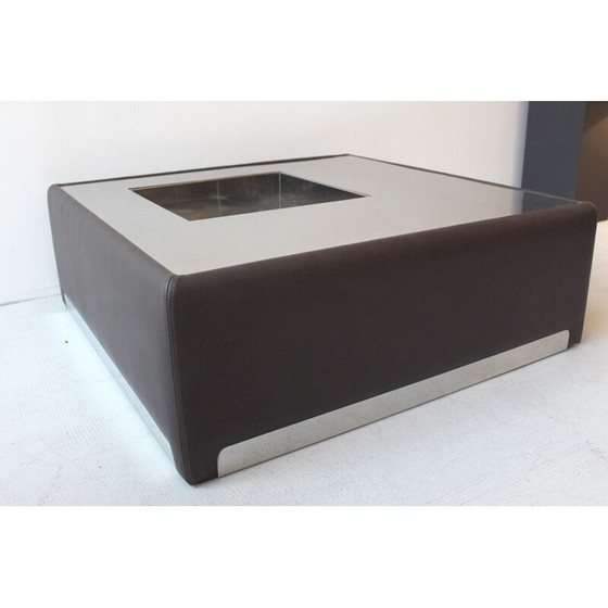 Image 1 of Vintage stainless steel and leather coffee table, 1970