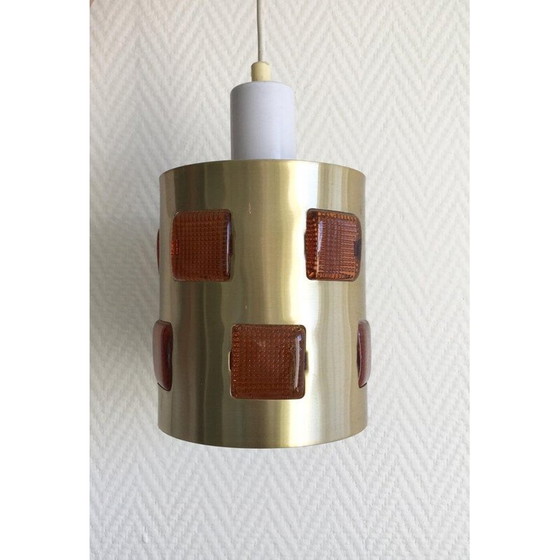 Image 1 of Vintage metal and glass pendant lamp by Einar Backstrom and Erik Hoglund, Sweden 1960
