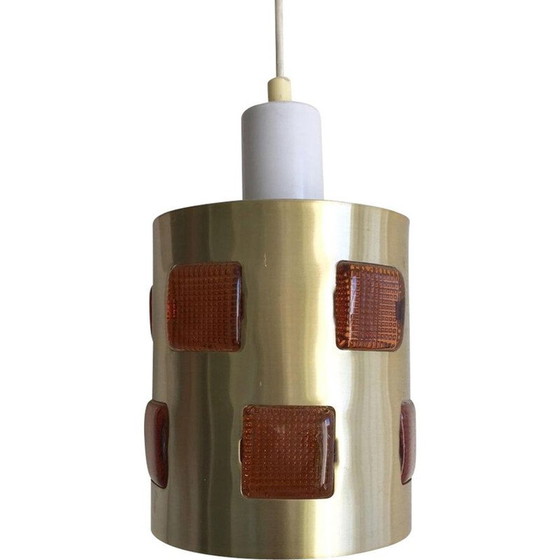Image 1 of Vintage metal and glass pendant lamp by Einar Backstrom and Erik Hoglund, Sweden 1960