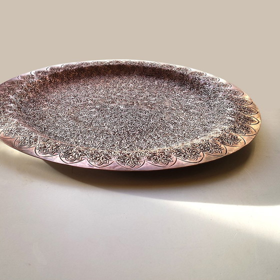 Image 1 of Vintage Hand Crafted Moorish Round Copper Tray