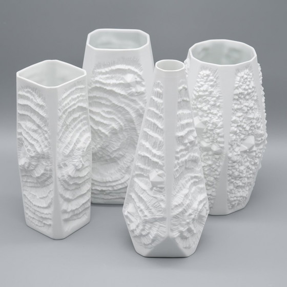 Image 1 of Manfred Frey Ak Kaiser Bisque Porcelain Vase Fossil Ammonit Relief Opart Quartet