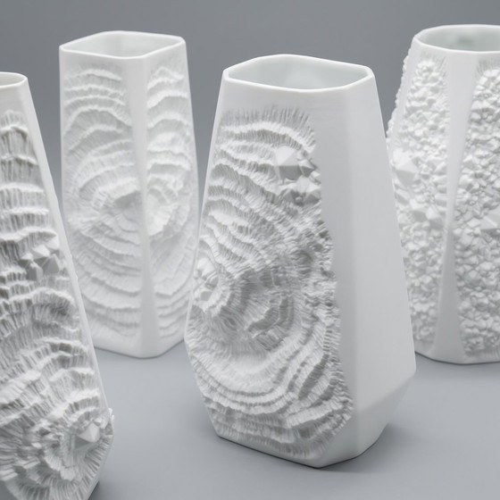 Image 1 of Manfred Frey Ak Kaiser Bisque Porcelain Vase Fossil Ammonit Relief Opart Quartet