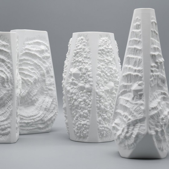 Image 1 of Manfred Frey Ak Kaiser Bisque Porcelain Vase Fossil Ammonit Relief Opart Quartet